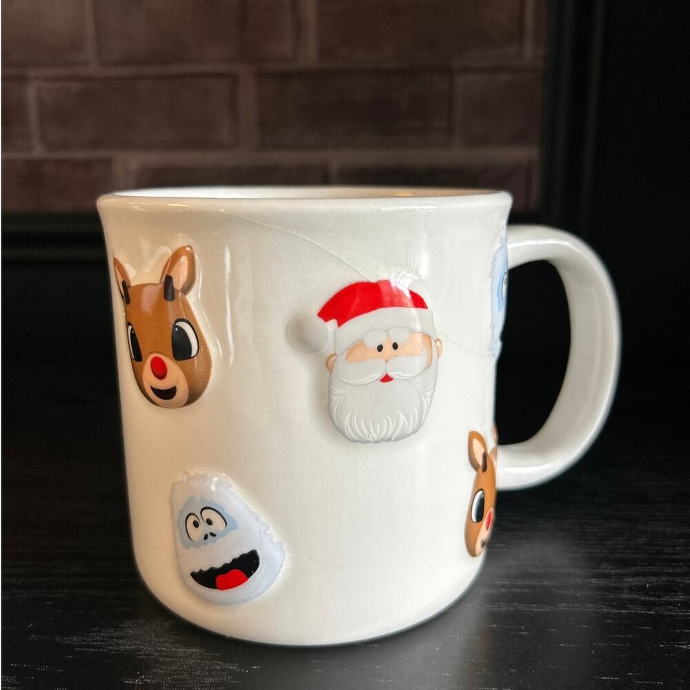 Rudolph Red Nosed Reindeer 3D Mug Santa Bumble Raised Faces Christmas Ceramic